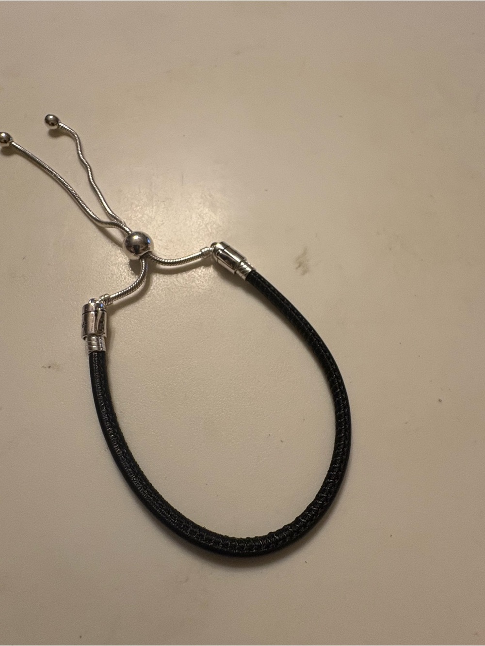Pandora Black Braided Leather Adjustable Bracelet with Silver Sliding Bolo Clasp - Picture 6 of 7